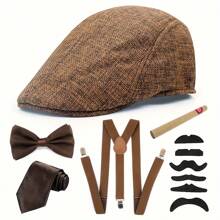 D EXCEED 4/5/6 pièces Accessoires de costume Gatsby des années 1920 pour hommes, tenue de gangster Peaky des années 1920, accessoires de costume Cosplay avec chapeau des années 1920, bretelles, nœud papillon, accessoires de cigare