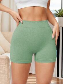 Shorts de yoga para mujer con diseño de cintura en V sexy, pantalones cortos de fitness y ceñidos, elaborados con tejido elástico y cómodo, ideales para actividades deportivas diarias - Verde - Ver 2