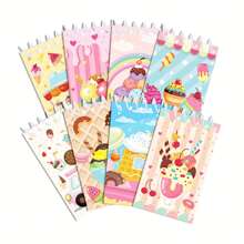 8pcs Mini Ice Cream & Candy Cartoon Design Spiral Notebooks - Pocket Memo Pads, Suitable For Birthday Party Supplies
