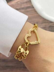 STYLEVER 1 件金扣手链，特殊双链设计，不锈钢链条，搭配光滑表面手链，独特精致的风格，适合节日礼物