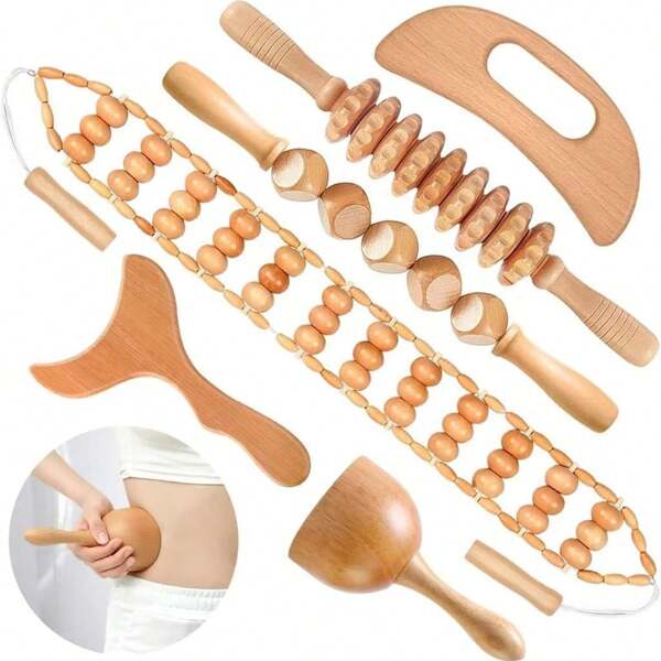 Wooden Massage Tool, Full Body Massager, Hand Massager, Leg Massager, Shoulder Massager, Shoulder & Neck Massage Tool, Face Massage Tool, Back Massager, Waist Massager, Full Body Muscle Massage, Multi-Functional Massage For Different Body Parts, Body Relaxation Tool, Suitable For Home Use