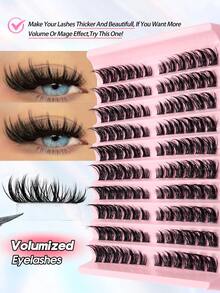 Rikuaild 120 Clusters D Curl Faux Mink Individual Eyelashes Extension, DIY Clusters Lashes, Natural Look Wispy Eyelashes Extension Fluffy Reusable False Eyelashes - Black - View 3