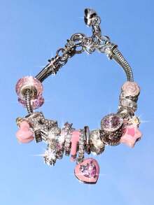 1pc Cute Heart Charm Bracelet, Heart & Letter Pendant Beaded Bracelet, High-Quality Flirtatious Style Bracelet As Friends - Bạc - Xem 2