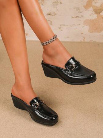 Women's Thick Sole Slip-Resistant High Heels - Black Synthetic Leather Upper & Vamp, Cushioned Insole, Anti-Slip TPU Sole, Suitable For Work & Casual Wear, All-Year Comfort, Chunky Heel, Work Shoes, Fashion Footwear,