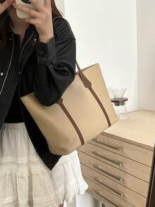 女士时尚百搭手提包，适合日常通勤 - 棕色 - 查看 4