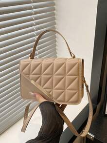 Mini Fashionable Diamond Embossed Tote Bag - Khaki - View 9