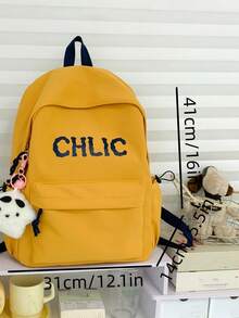 Fashionable Solid Color Versatile Large Capacity Multi-Pocket Casual Travel Backpack For Women, Handheld With Pendant Decoration, Suitable For Students - Yellow - View 6