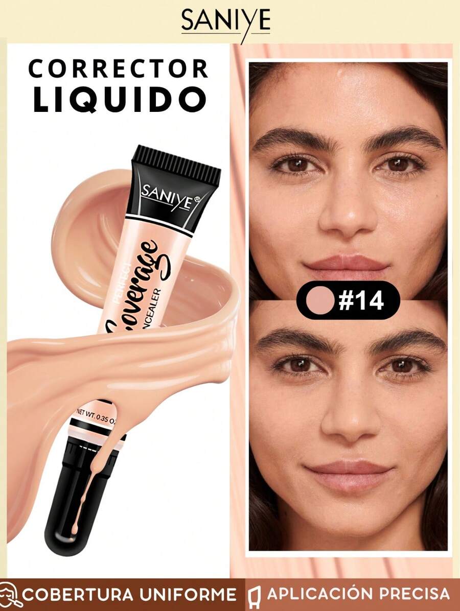 Corrector líquido SANIYE con aplicador tipo brocha Duradera, De Cobertura Completa, A Prueba De Sudor,textura ligera - 14 - Ver 1