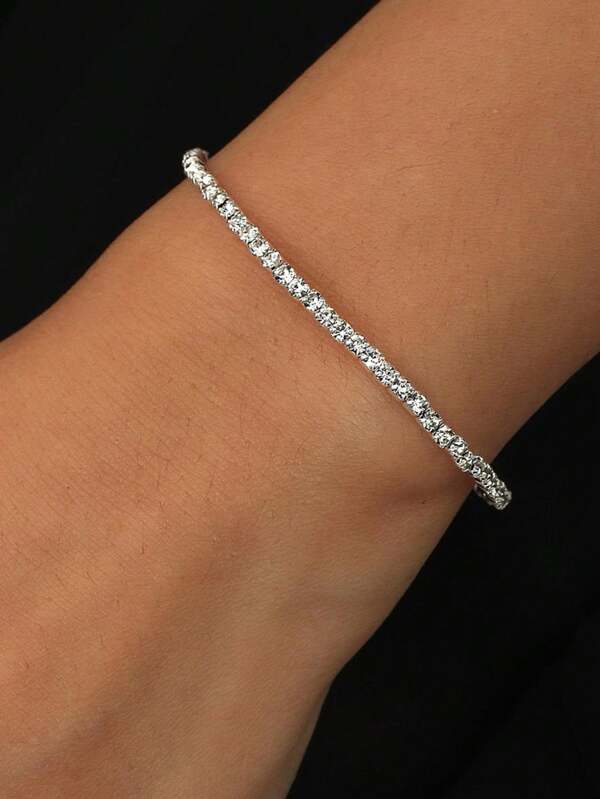 1pc Shiny Fashion Single Row Crystal Bracelet, Bridal Wedding Party Jewelry Accessory For Women