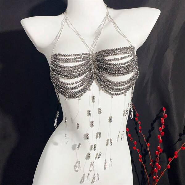 1 stuk prachtige imitatieparel bovenkleding cami bustier luxe bloemen mode crop bar feest mode parel body chain decoratie zoete meisjes mode imitatieparels cami simplicity meisjesachtige crop top