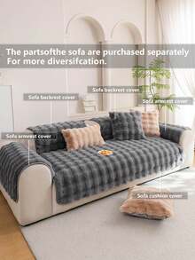 1pc Plush Stitching Sofa Cushion, Simple Style Soft, Anti-Slip And Dirt-Resistant Sofa Pad For All Seasons - Grey - View 5