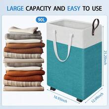 Cesta de lavandería con ruedas, cesto de lavandería con ruedas, cesto de ropa plegable e impermeable, cestos de ropa de esquina estrecha con asas extendidas para ropa en la familia y el dormitorio 90L, verde) - Verde - Ver 2