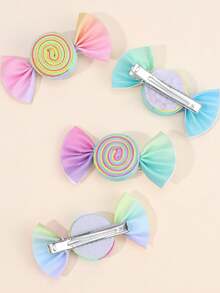 4 件/2 件女孩渐变色蝴蝶结发夹，可爱的棒棒糖设计，搭配渐变彩虹缎带，甜美俏皮的发饰，适合派对/夏日乐趣/上学日 - 彩色 - 查看 4