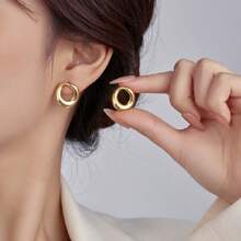 1 Set Gold Hollow Circle Stainless Steel Earrings, Vintage Chic Style, Versatile And Simple, Suitable For Party And Holidays