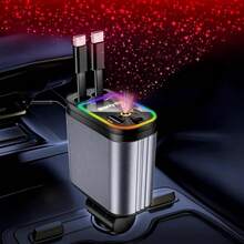 1 件 66W 四合一伸缩星空车载充电器，兼容 16/15/14 和 Android，带 2 个 USB 端口车载充电器，汽车配件手机充电器适用于日常通勤、长途驾驶、驾驶时充电车载充电器适配器 - 灰色 - 查看 2