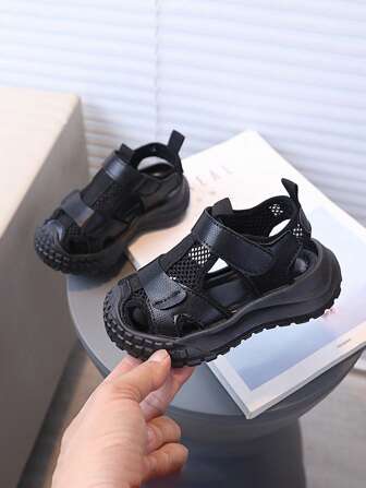 1 Pair Kids Fashion Soft Bottom Boys & Girls Sports Sandals, PU Hook And Loop Design Outdoor Flat Sports Sandals Suitable For Summer
