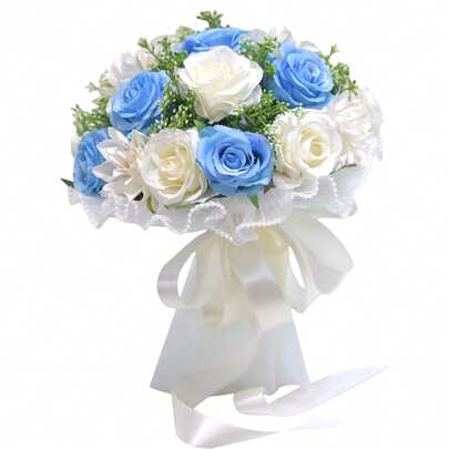 Wedding Bouquet Artificial Rose Flowers Bridal Bouquet With Pearl Trim For Special Occasions