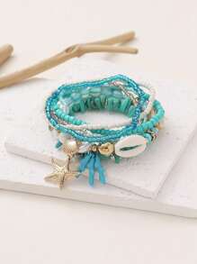 Conjunto de 2 piezas de pulsera con elementos del océano, incluyendo coral, estrella de mar, concha y talla grande elementos, joyería de moda para vacaciones de verano, viajes y festividades