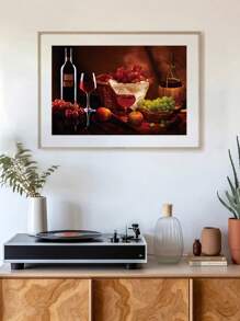 1/5 piezas, Exquisito cuadro de pintura de vino sobre lienzo con marco de madera, decoración de pared con pintura de vino y fruta, arte de pared con marco, gran regalo para amigos, decoración del hogar, para sala de estar, dormitorio, oficina, bar, restaurante, pintura impermeable y sin olor, marco impermeable de alta calidad, alta definición