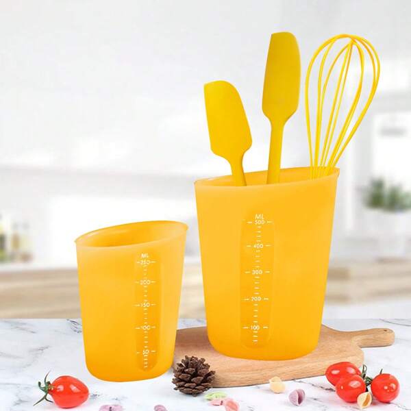 Silicone Kitchen Cooking Utensils Set, Heat Nonstick Silicone Spatula Set Include Egg Beater, Large Spatula, Small Spatula, Brush Measuring Cup