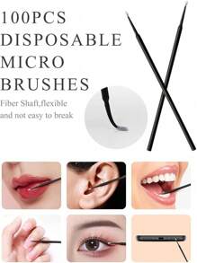 200 Black Makeup Brushes Set, 50 Black Eye Black Brushes, 100 Mini Makeup Brushes, 50 Lipstick Applicators, With Eyelash Extension Lipstick Management Box, Including 1 Plastic Storage Box, Eye Eye Black Stick, Mini Cleaning Brush, Lipstick Lip Applicator, Soft Brush Head, Necessary Tools For Makeup Brushes