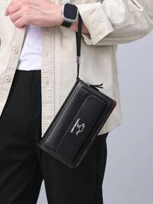 Bolsa de Embreagem Masculina Minimalista na Moda, de Cor Sólida em PU com Letra, Carteira com Vários Bolsos, Bolsa Quadrada Pequena Versátil para Ir ao Trabalho e Uso Casual