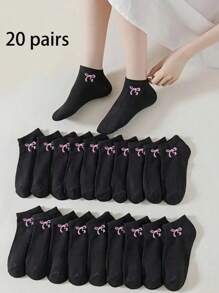 Set de 10/20/30 pares de calcetines casuales para mujer con diseño de lazo, suaves y cómodos para uso diario, deportes, viajes, de estilo sencillo y versátil