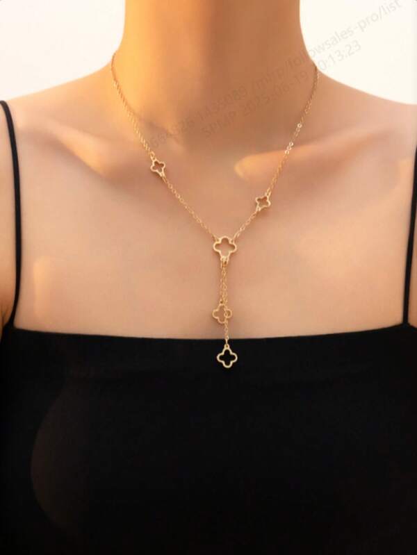 Geometric Hollow Clover Pendant Necklace, Ideal Gift For Back To School, Valentine's Day, Party