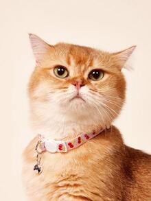 PETSIN 1pc Embroidered Fruit (Apple/Cherry) Pattern Pet Collar With Bell For Cats And Small Dogs, Adjustable With Buckle