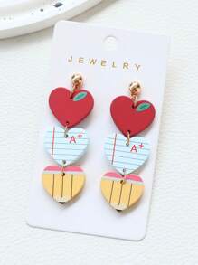 1 Pair Acrylic Faux Soft Clay Painted Apple, Notebook, Pencil Shaped Earrings, Suitable As Teacher's Day, Back To School, Graduation Season Holiday Party Gift