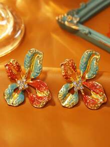 1 Par de Brincos Vintage Estilo Grande Flor Pendente, Brincos Elegantes Retrô Palácio para Mulheres, Inspirado em Pintura a Óleo Europeia
