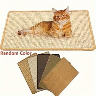 1pc Random Color Cat Mat Pad, Sisal Cat Scratching Mat - Non-Slip, Easy-Clean Floor Pad For Indoor Cats, Protects Carpets & Sofas