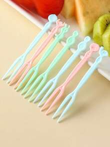 50/100件水果签，家用水果叉，创意可爱卡通塑料水果叉，蛋糕水果叉，派对婚礼餐饮用具