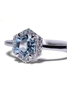 1pc S925 Sterling Silver Sky Blue Topaz Hexagon Ring, Hypoallergenic, Adjustable Size, Suitable For Party, Music Festival, Valentine's Day Gift, Elegant Bohemian Rose Design, Timeless