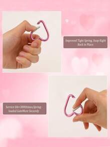10 pièces/20 pièces Porte-clés pince en forme de cœur en alliage d'aluminium, clips pression en forme de cœur avec anneau porte-clés pour usage extérieur, voyage, promenade, hamac, laisse pour chien, porte-bouteille d'eau, fournitures, rose