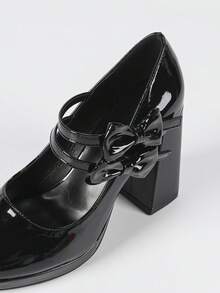 法式蝴蝶结系带亮漆皮高跟鞋女鞋，2025夏季新款日式JK风格粗跟玛丽珍鞋，适合娇小女生