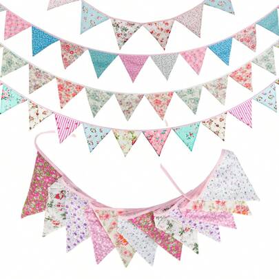 12pcs/Set Fabric Triangle Pennant Banner, Suitable For Birthday Party, Wedding, Bridal Shower, Outdoor And Home Decor