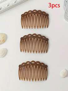 3pcs Vintage Woven 11-Tooth Deep Coffee Plastic Hair Comb, Octagonal Side Comb