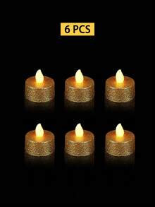 6/12/24 件电子茶蜡烛，浪漫无焰闪烁茶灯，许愿蜡烛，电池供电 LED 假蜡烛，适用于婚礼、周年纪念、订婚、晚宴装饰（金色、闪光） - 金色 - 查看 9