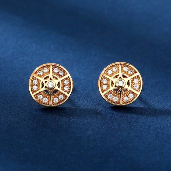 1 Pair Fashion Hexagram Shield Shape Gold-Color Earrings, Stylish Design Gift For Women, Suitable For Daily Wear