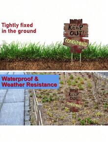 3pcs/Set Halloween Wooden Yard Signs, Danger Keep Away Warning Stakes, Outdoor Garden Horror Theme Party Decorations - Multicolor - View 6