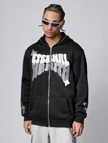 Spot Europe And The United States Street Zipper Hoodie Gothic Letter Foam Printed Hoodie Men And Women Casual Coat - 黑色 - 查看 5