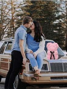 1 chú gấu bông hoa hồng, món quà tuyệt vời nhất cho Ngày Valentine, Ngày của Mẹ, Kỷ niệm ngày cưới, Sinh nhật, Gấu bông thủ công, Gấu bông hoa khô dễ thương và lãng mạn (Không bao gồm hộp quà) - Màu Hồng baby - Xem 4