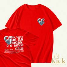 Camiseta T-Shirt Salmos 93:4 mais forte que as ondas camisa unissex 100% algodão - Vermelho - Visão 2