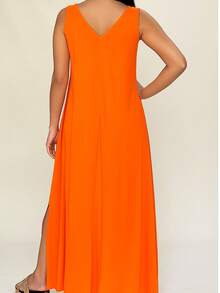 Women's Long Dress With Side Slit Plus Size - 橘色 - 查看 2