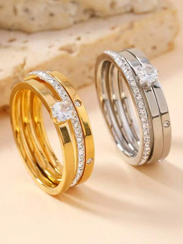 18K Gold Plated Titanium Steel Ring With Cubic Zirconia, Unisex Lightweight Luxury Fashion Design, Suitable For Wedding, Engagement, Marriage Ceremony And Memorial Gift