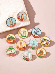 11 pièces Broche paysage touristique de ville, insigne créatif en alliage de scène de ville de voyage national, souvenir touristique, accessoire d'épinglette pour vêtements, sac, sac à dos pour l'école