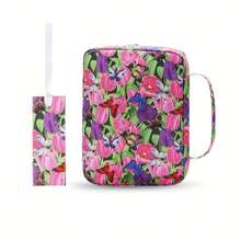 1 Piece Text Cover Floral Pattern, Zippered Storage Bag With Handle And Back, 10 Inch Portable Storage Bag For Daily Carry-On Items, Suitable For Studying, Outdoor, Daily Commuting, Studying, Office Supplies,Back To School,School Supplies
