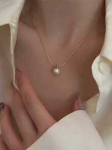 1 pieza Collar de perlas de moda coreano elegante de acero inoxidable, versátil para uso diario, regalo para mujeres