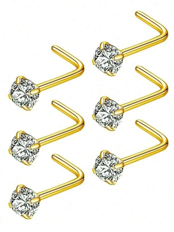 Set de 6 pendientes de acero inoxidable de 3 mm para la nariz con piedras de circonita cúbica, adecuados para uso diario tanto para hombres como para mujeres